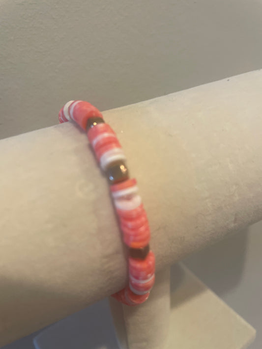 Orange-pink, white and gold bracelet